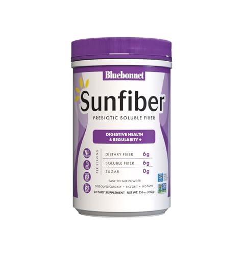 BlueBonnet Nutrition Sunfiber 6 g of Plant Based Prebiotic Soluble Fiber Supports Digestive Health* - Instant Dissolve Non-GMO Vegan Kosher Low-FODMAP Unflavored 7.4 OZ 30 Servings