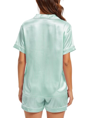 Image of SWOMOG Womens Silk Satin Pajamas Set Short Sleeve Sleepwear Button Down Top and Shorts Loungewear 2 Piece Pjs Set XS-3XL