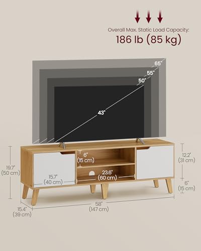 VASAGLE TV Stand Unit, Entertainment Center with Adjustable Shelf, for 65 Inch TVs, 147 cm Long Media Console Table, Transitional Style, for Living Room, Bedroom, Natural Oak and Cream White LTV556Y01 - Image 3