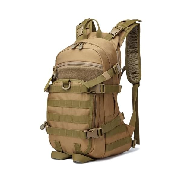 25L Small Tactical Backpack For Men, Military Waterproof Backpack With Multiple Pockets, 3-Day Bug Out Bag Molle Military Backpacks For Camping, Hiking, Traveling (Khaki)