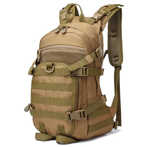 25L Small Tactical Backpack For Men, Military Waterproof Backpack With Multiple Pockets, 3-Day Bug Out Bag Molle Military Backpacks For Camping, Hiking, Traveling (Khaki)