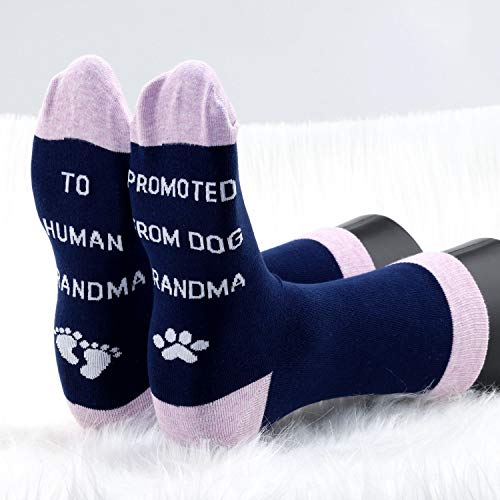 MBMSO 2 Pairs Funny Grandma Socks Promoted from Dog Grandma to Human Grandma New Grandma Gifts Pregnancy Announcement3