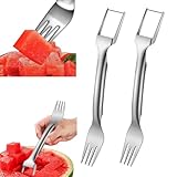 2PCS Watermelon Fork Slicer Cutter, 2-in-1 Stainless Steel Fruit Cutter Fruit Slicer Tool Dual Head Watermelon Cutter for Party Camping Kitchen Home Gadget