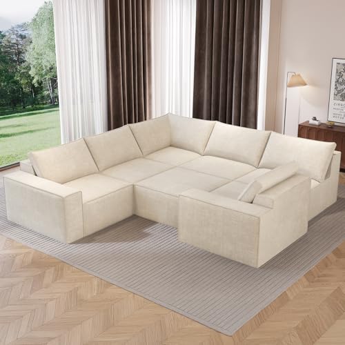Image of Vesgantti 143 inch Modular Couch, Modern 7 Seater Sofa Couches for Living Room, No Assembly Required, Beige White