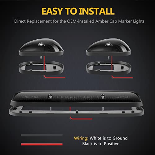 Premarker 3Pcs 30 Led White Smoked Roof Cab Marker Top Clearance Running Lights Assembly W/Wire Pack Replacement For 2002-2007 Silverado 1500 2500 3500 1500Hd 2500Hd / Sierra Classic Trucks #TOP5