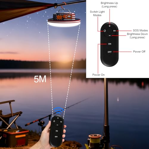 Image of IODOO 10000mAh Rechargeable Camping Light with Remote , US Flag Print American Flag Light for Outdoor Camping Hiking Emergency Power Failure (30W(US Flag Style))