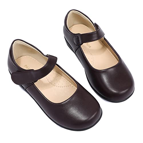 Pandaninjia Sandy Girls Mary Jane Brown School Uniform Shoes Dress Girls Flats For Toddler Little Kid Big Kid (Brown Pu, 9 M Us Toddler) #TOP5