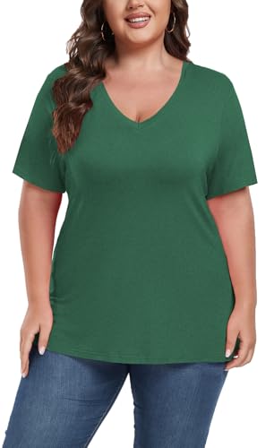 Image of ForHailey Women's Plus Size Short Sleeve Tee Shirt V Neck Basic Ladies Loose Fit T Shirt 1X-5X