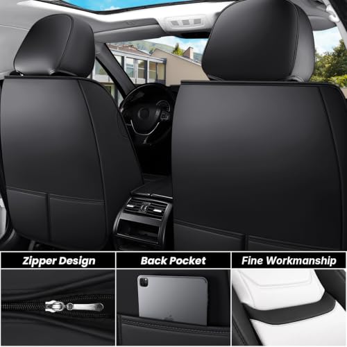 Image of for GMC Terrain 2010-2025 Seat Covers 2P (Black /White) | Waterproof car seat cover, anti-slip, breathable. Airbag compatible. Seat heating works. Easy clean. Durable stitching.