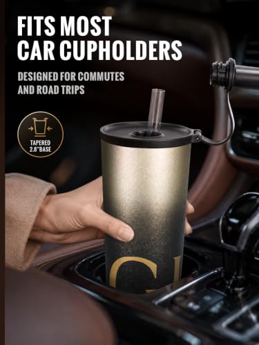 GiNT 25 oz Tumbler with Straw, Insulated Cup with Straw, 316L Stainless Steel Travel Tumbler with Leak-Resistant Screw Lid, Sweat-Free Cupholder Friendly Water Cup, Raised Gold Foil Artwork — view 6