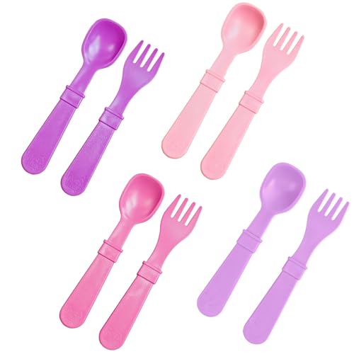 Image of Re-Play Toddler Forks and Spoons Set - 4x4 Utensils Set for Kids - Dishwasher and Microwave Safe - Made in USA - Pack of 8-5.8" x 1.2" x 0.2" - Princess