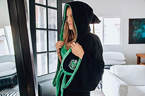 Harry Potter Slytherin House Herren Bademantel mit schwarzer Kapuze