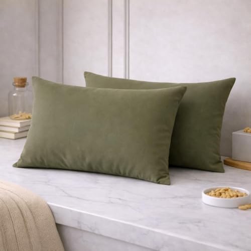 Image of THE HOME STYLE Solid Plain Cotton Feel Fitted Bedsheet King Size (72x78 inches) | 2 Pillow Covers | 300 TC | Elastic Fit | Fits Upto 8 Inch Mattress (Olive Green)