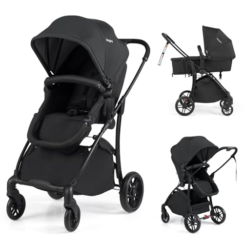 BABY JOY 2 in 1 Baby Stroller, Folding High Landscape Pushchair with Bassinet Mode, Convertible Infant Stroller w/Reversible Seat, Adjustable Canopy, Backrest & Footrest for 0-36 Months (Black)