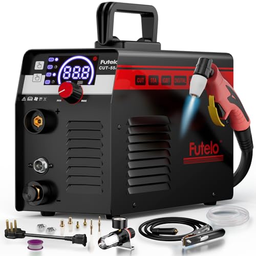 Futelo Plasma Cutter 55A, 110V/220V Plasma Cutter Machine with Large LED Display, Contact Arc Start, IGBT Inverter, 1/2” Clean Cut, 2T/4T, Portable Plasma Cutting Equipment for DIY & Workshop