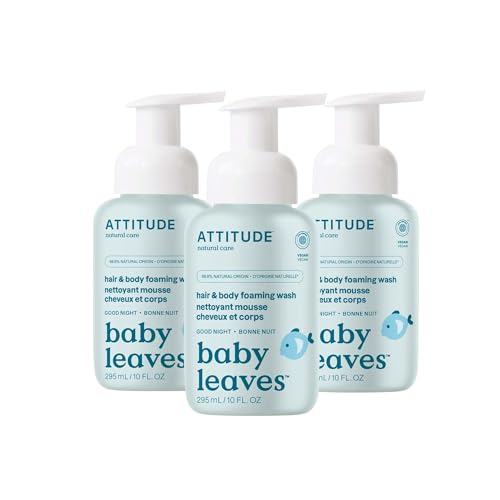 Image of ATTITUDE 2-in-1 Hair and Body Foaming Baby Wash, EWG Verified Shampoo Soap, Dermatologically Tested, Made with Naturally Derived Ingredients, Vegan, Good Night, 10 Fl Oz (Pack of 3)