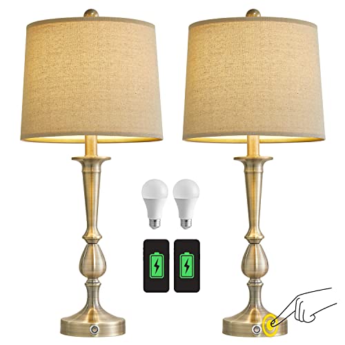 Oneach Dimmable Touch Control 25" Modern Usb Table Lamp Set Of 2 For Living Room Bedroom Nightstand Bedside Lamps Brass (Bulb Included) #TOP3