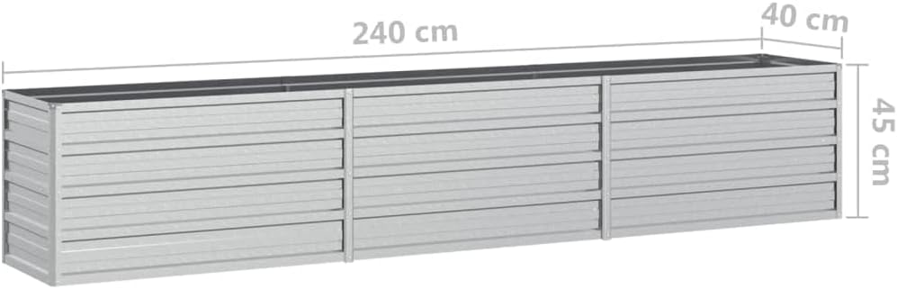 vidaXL Metal Garden Raised Bed - Durable Outdoor Patio Planter in Silver Galvanized Steel - 94.5"x15.7"x17.7" for Balcony, Garden, and Yard