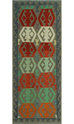 Noori Rug - Premium & Luxury Imported - Handmade Sangat Flatweave Emilio Runner - Lt. Brown - Grey, 2'7" X 6'5" - Entryway - Kitchen - Bedroom #TOP17