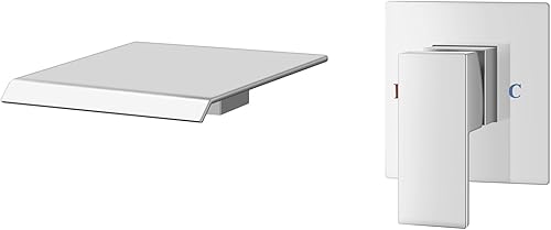 Miniatura 1 de Aolemi Grifo de bañera de montaje en pared, cascada, grifo de fregadero de baño, con desviador, mango único, válvula de alto flujo incluida,