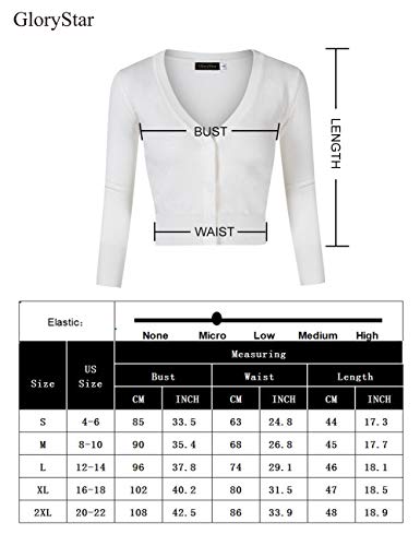 Glorystar Women's Casual 3/4 Sleeve Button Down Open Front Knit Cropped Cardigan Sweater Black L #TOP5