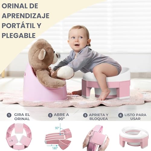 Miniatura 3 de Huborns Orinal Portátil Infantil Plegable Con 10 Bolsas Desechables, Inodoro De Viaje Para Niños Y Bebés, Wc Portátil Seguro Y Fácil De Limpiar Para Casa Y Viajes