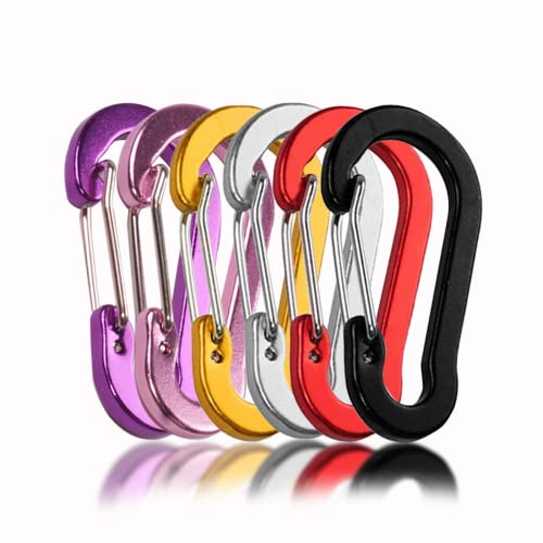 Aoof Caribeaner Clips, Aluminum Caribeener Keychain D Shape Multifunction Clip Hook, 304 Stainless Steel Clips, 6Pack #TOP1