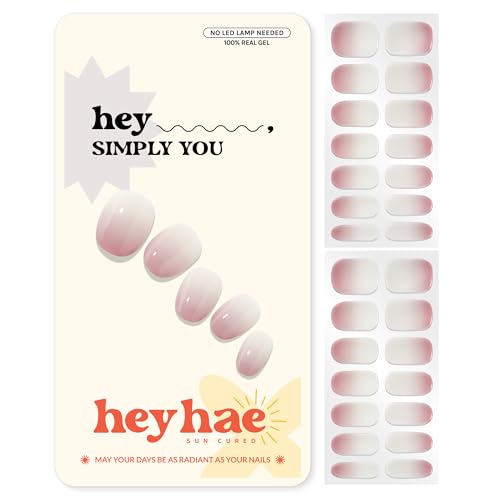 Heyhae Semi Cured Gel Nail Strips | No LED Lamp Needed |Pink Ombre | Easy Apply & Remove Salon Quality | Includes 28 Strips 2 Prep Pads Nail File & Wooden Stick - Hey Simply You