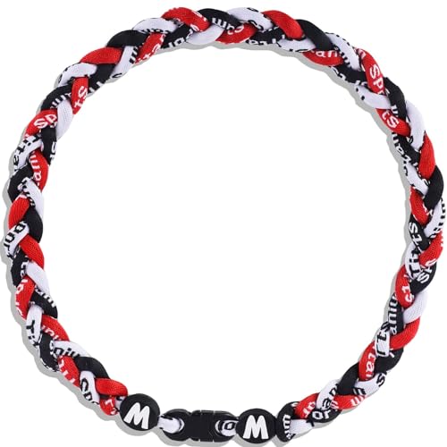 Willtok Premium 18inch Baseball Necklace w/Nylon Tri-Braided Rope Tornado Design (18 inch Red Black White)
