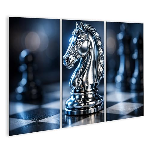 Tableau sur toile cheval d'échecs brillant triptyque 3 pièces pour décoration murale de salon