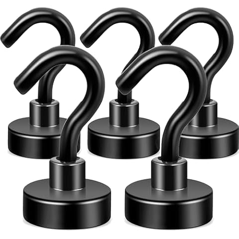 Neosmuk Magnetic Hooks, Cruise Ship Essentials, 30lb+ Heavy Duty Magnetic Hooks for Cruise Cabins, Refrigerator, Grill, Hanging, and Travel | Extra Strong Must-Haves Magnet Hook,Black,5 Pack Cover