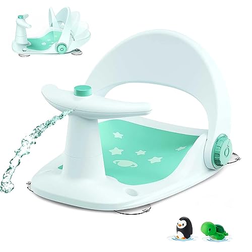 EzyWay Baby Bath Seat 6 Months Plus with Free Bath Toys, Folding Stand Baby Bath Tub with Secure Suction, Spray-Designed Baby Bath Support Non Slip Bath Chair (Blue)