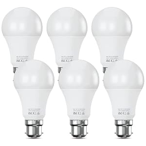 Bayonet Light Bulb 100W Equivalent, Energy Saving B22 LED Bulbs, Cool White 6500K, 13.5W 1520 Lumens Daylight Bulb, Non-Dimmable, Super Bright BC GLS Light Bulbs, 6-Pack