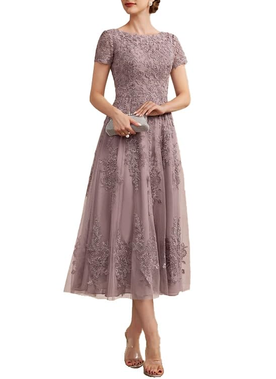 Mother of The Bride Dresses for Wedding Tea-Length Tulle Lace Dresses for Women Formal ZXF0152
