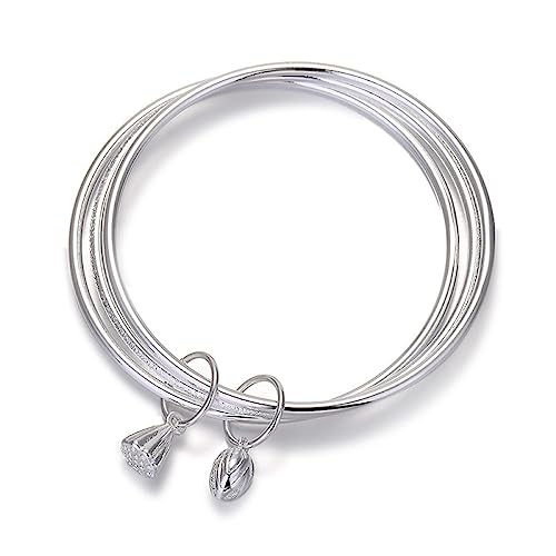 Bracelet S999 argent mat pour femme orné d'un lotus chic de style ethnique