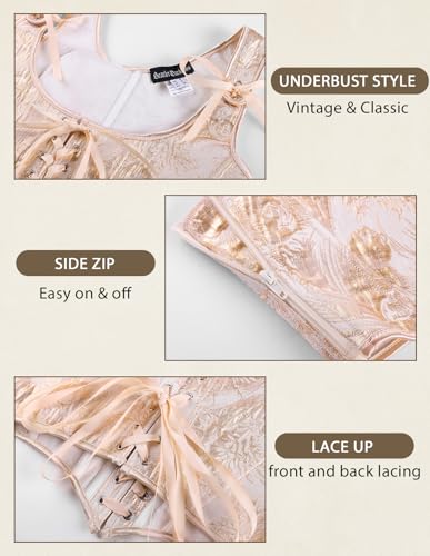 Image of Scarlet Darkness Corset Tops for Women Renaissance Underbust Corset Boned Lace Up Corsets