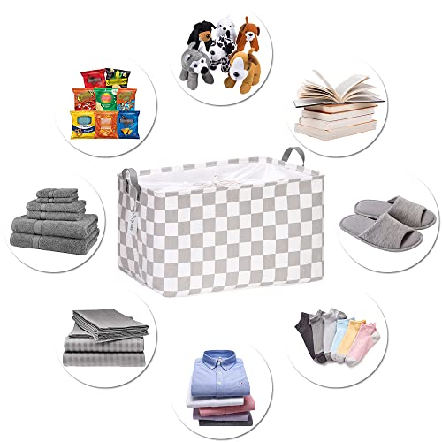 Hinwo Extra Large Canvas Fabric Storage Basket With Handles, 70L/18.5-Gal Oversized Bin, Collapsible Storage Box, Clothes, Toys, Blankets Organizer, 22 X 15 X 13 Inches (Xl, Grey Checkerboard) #TOP3