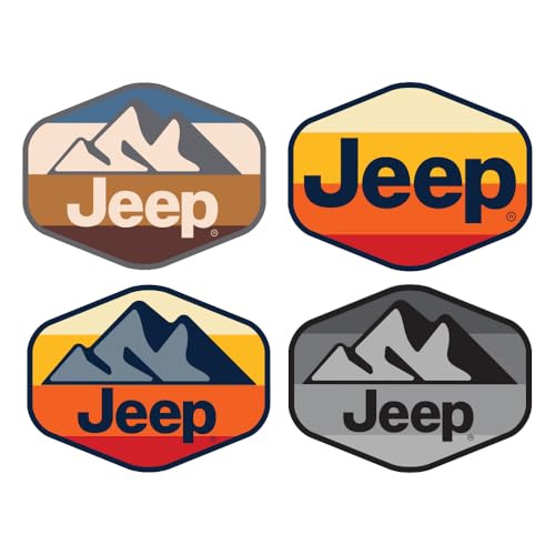 Jeep Mountain Range and Stripes Logos Premium Vinyl Stickers Hex 4″ x 3″ (Pack of 4)