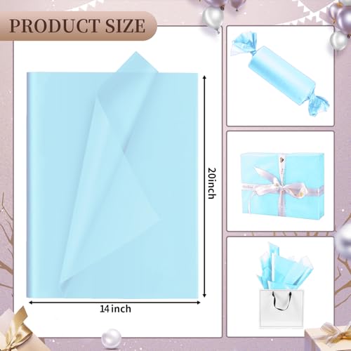 Image of Light Blue Tissue Paper for Gift Bags - 30 Sheets of Light Blue Wrapping Tissue Paper Bulk Packaging Paper for Weddings Birthday DIY Project Christmas Gift Wrapping Crafts Decor (14 x 20 Inch)