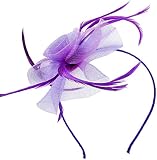 Haarschmuck Haarreif eleganter Fascinator mit Federn Blumen Kopfbedeckung Braut Hochzeit (Lila)