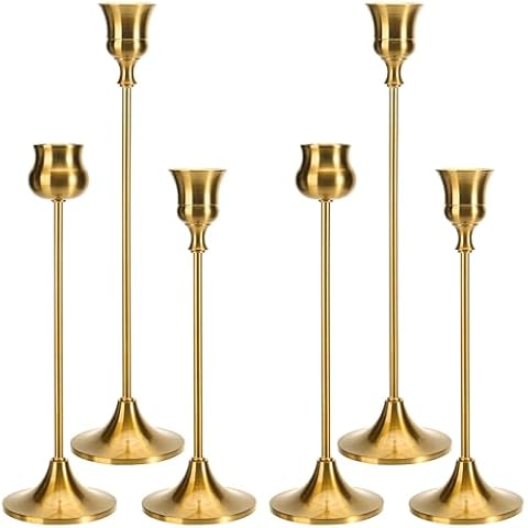 Candlestick Holders Taper Candle Holders, Set of 6 Metal Candle Holder for Candlesticks Gold Candelabra Easter Vintage Candle Stick Candle Holder for Fireplace Party Dining Home Cover