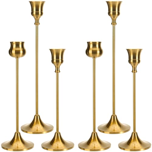 Candlestick Holders Taper Candle Holders, Set of 6 Metal Candle Holder for Candlesticks Gold Candelabra Easter Vintage Candle Stick Candle Holder for Fireplace Party Dining Home