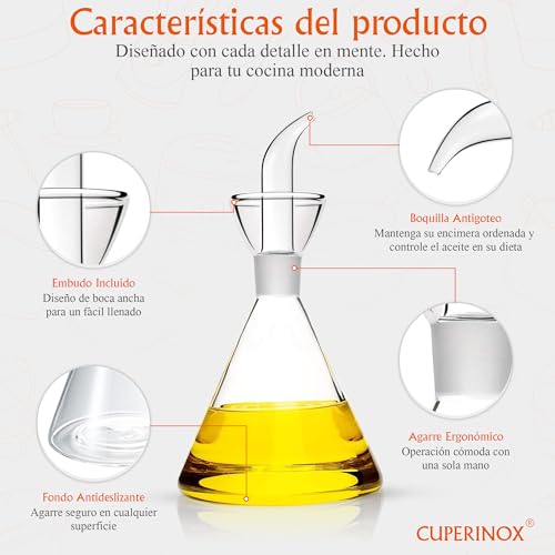 Miniatura 4 de Cuperinox Aceitera De Cristal Antigoteo Para Aceite De Oliva, Resistente Y Fácil De Limpiar Gourmet Oil Collection 250 Ml