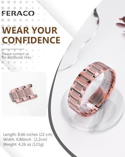 Image of Feraco Copper Magnetic Bracelets for Men,Pure Copper Jewelry Gift | 3X Strength Neodymium 57 Magnets,Powerful 3500 Gauss,Adjustable Length