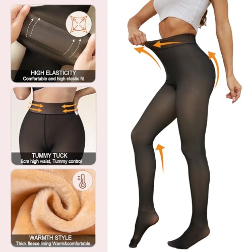 Warm Fleece Lined Tights Women Fake Translucent Pantyhose High Waist Thermal Leggings Thick Sheer Winter Tights3