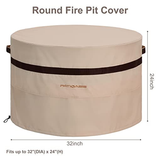 Image of 32 inch Outdoor Fireplace Round Cover Waterproof Fire Pit Table Cover 24'' Height UV-Resistant Round Patio Small Gas Firepit Covers
