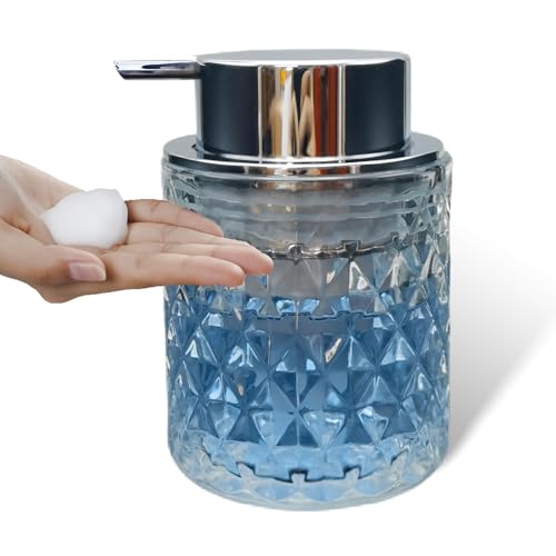 Glass Hand Foaming Soap Dispensers with Silver Pump Refillable Hand Soap Dispenser for Bathroom Kitchen (1Pack-D886)