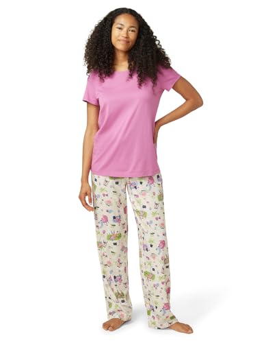 Image of HUE Women's Sleep and Lounge Pajama Separates, Late Summer & Fall Collection, Radiant Orchid - Short Sleeve V-Neck Tee, Medium
