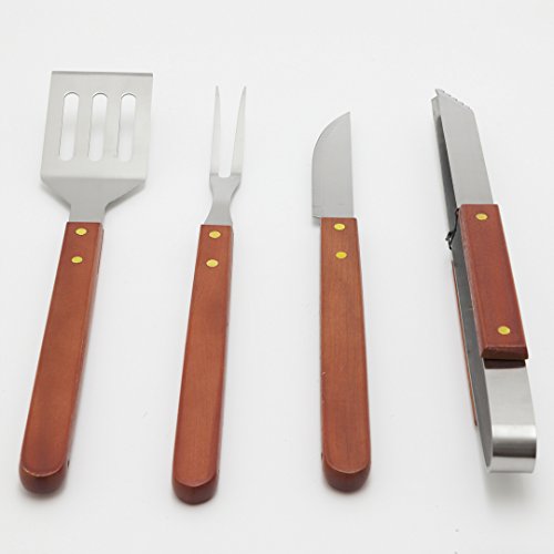 Grillbesteck BBQ 4-teilig Grillzange Grillgabel Grillmesser Grillwender Cover