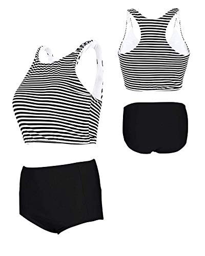 GEEK LIGHTING Women Girls 2 Piece Swimsuits High Waisted Bathing Suits Bikini Set Black